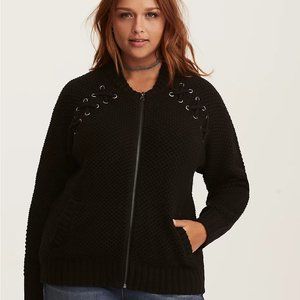 TORRID Lace Up Sweater Knit Bomber (Plus Size 1)